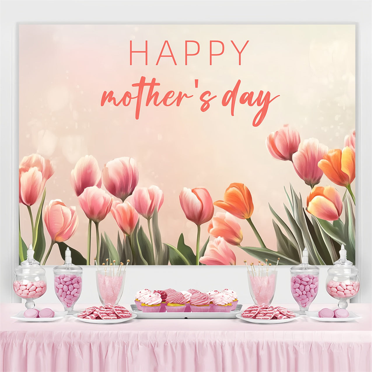 Mother's Day Photo Backdrop Pastel Tulips Personalised Backdrop CSH3-162