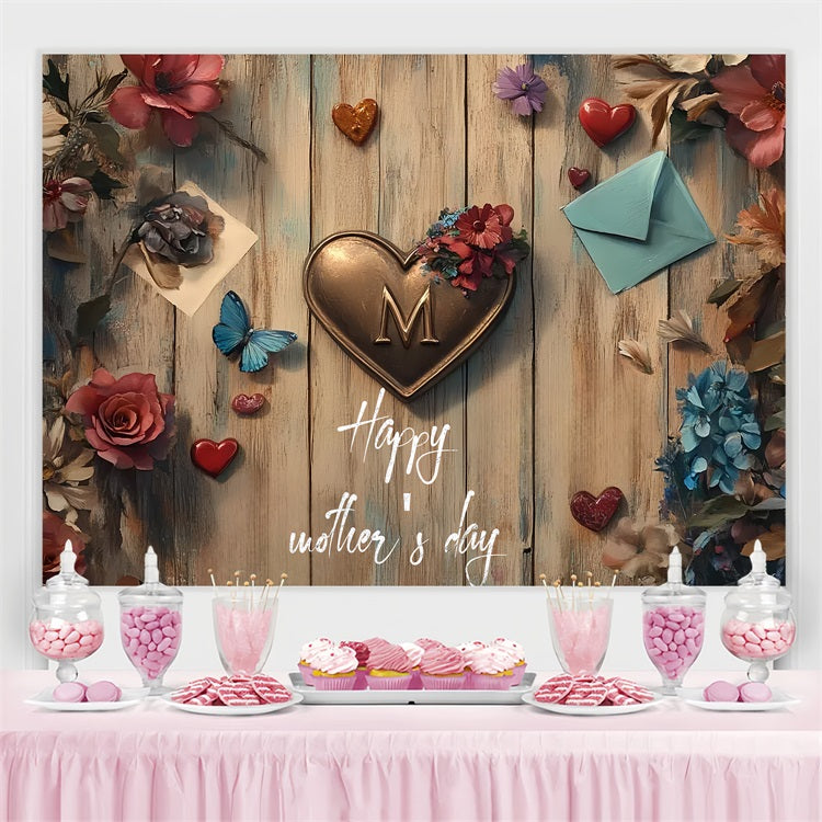 Mothers Day Backdrops Vintage Wooden Heart Customized Backdrop CSH3-165