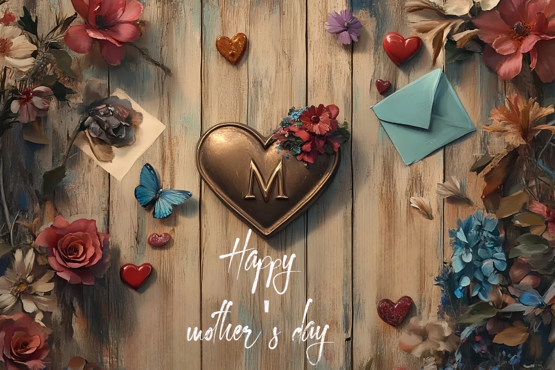 Mothers Day Backdrops Vintage Wooden Heart Customized Backdrop CSH3-165