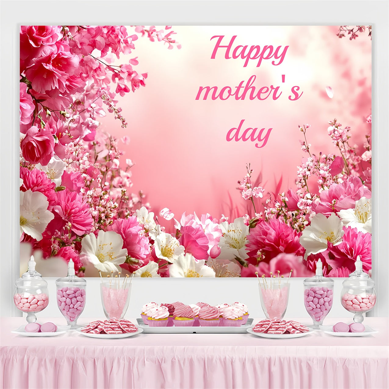 Mothers Day Photo Backdrop Blush Floral Wonderland Personalized Backdrop CSH3-167
