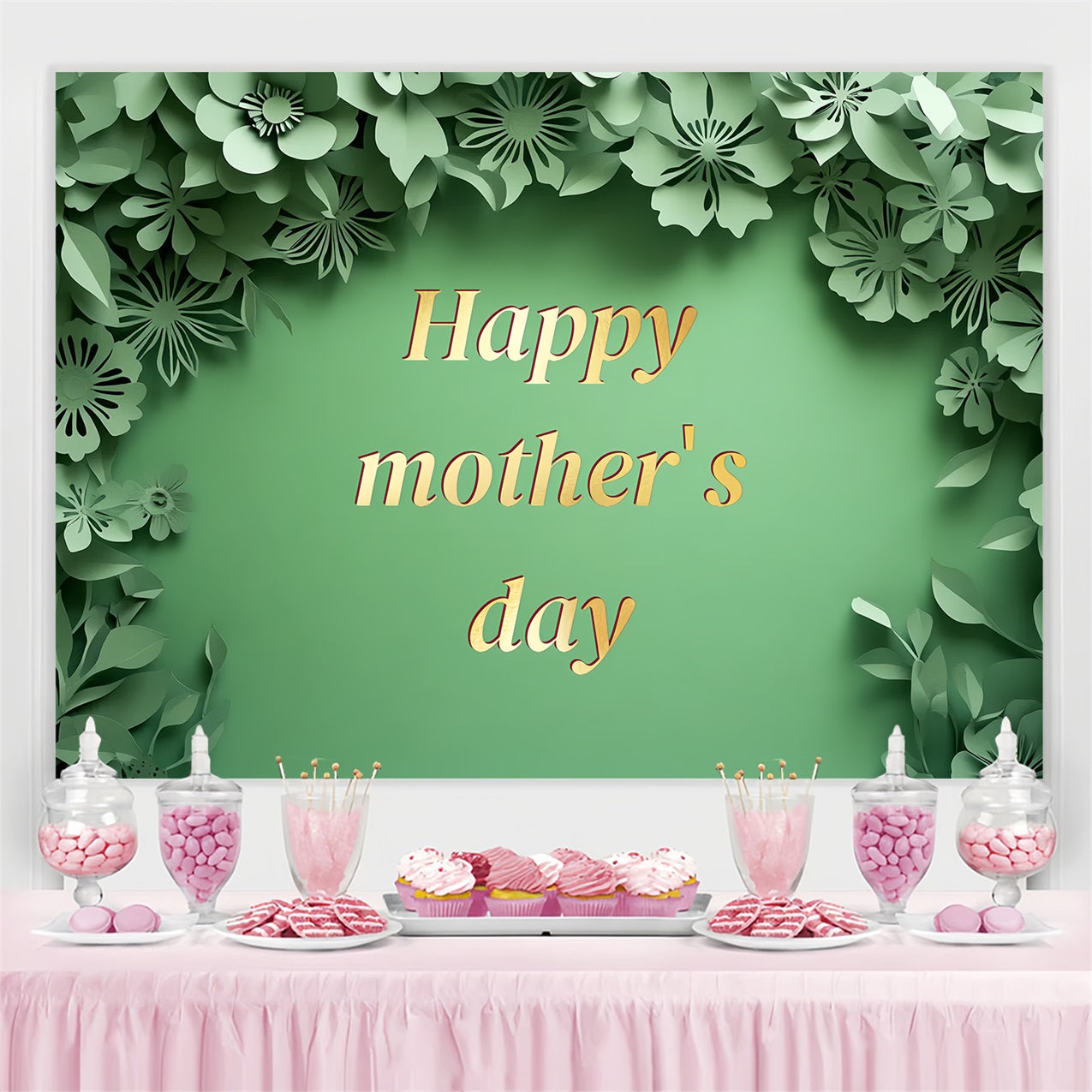 Mothers Day Backdrop Green Floral Customized Backdrop CSH3-169