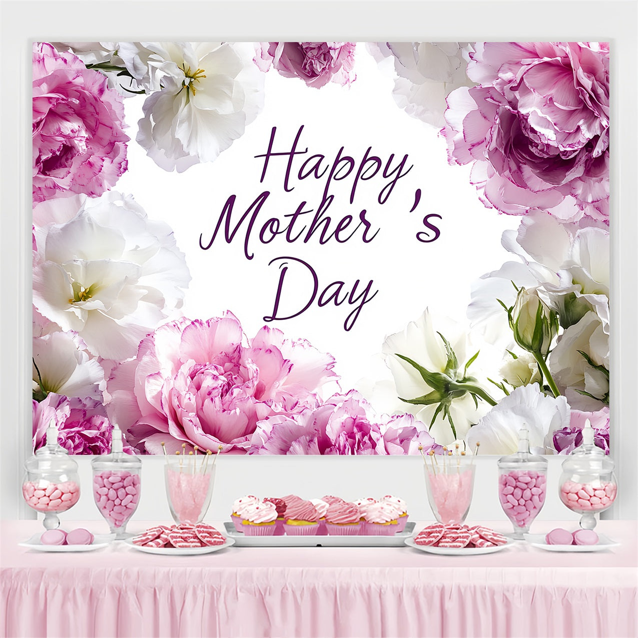 Mothers Day Photo Backdrop Floral Peony Personalized Backdrop CSH3-171