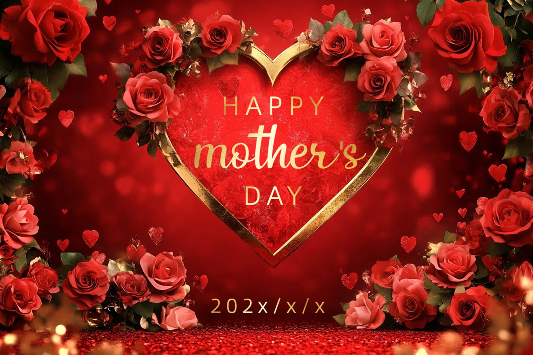 Mothers Day Backdrop Red Rose Heart Customized Backdrop CSH3-173