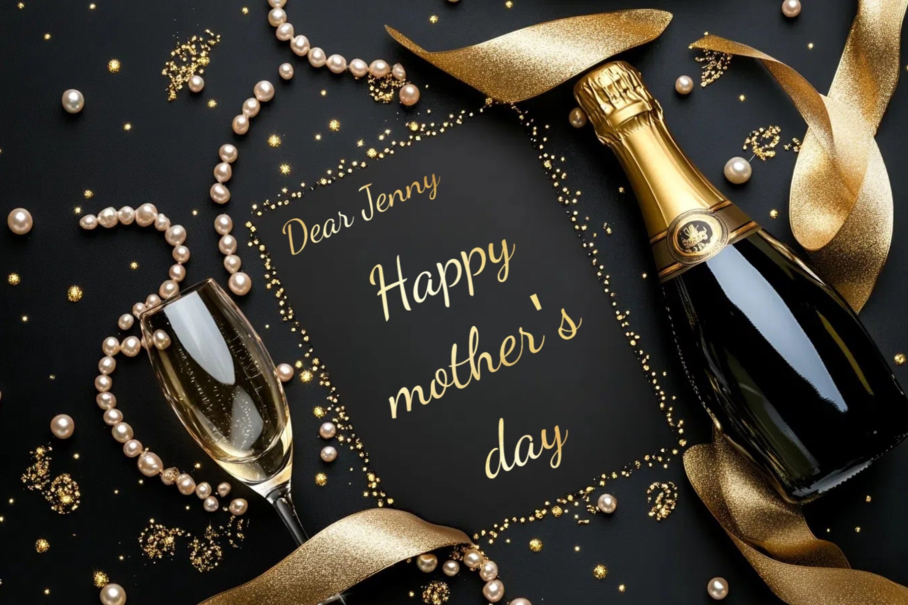 Backdrops For Mother's Day Gold Champagne Pearls Personalised Backdrop CSH3-174