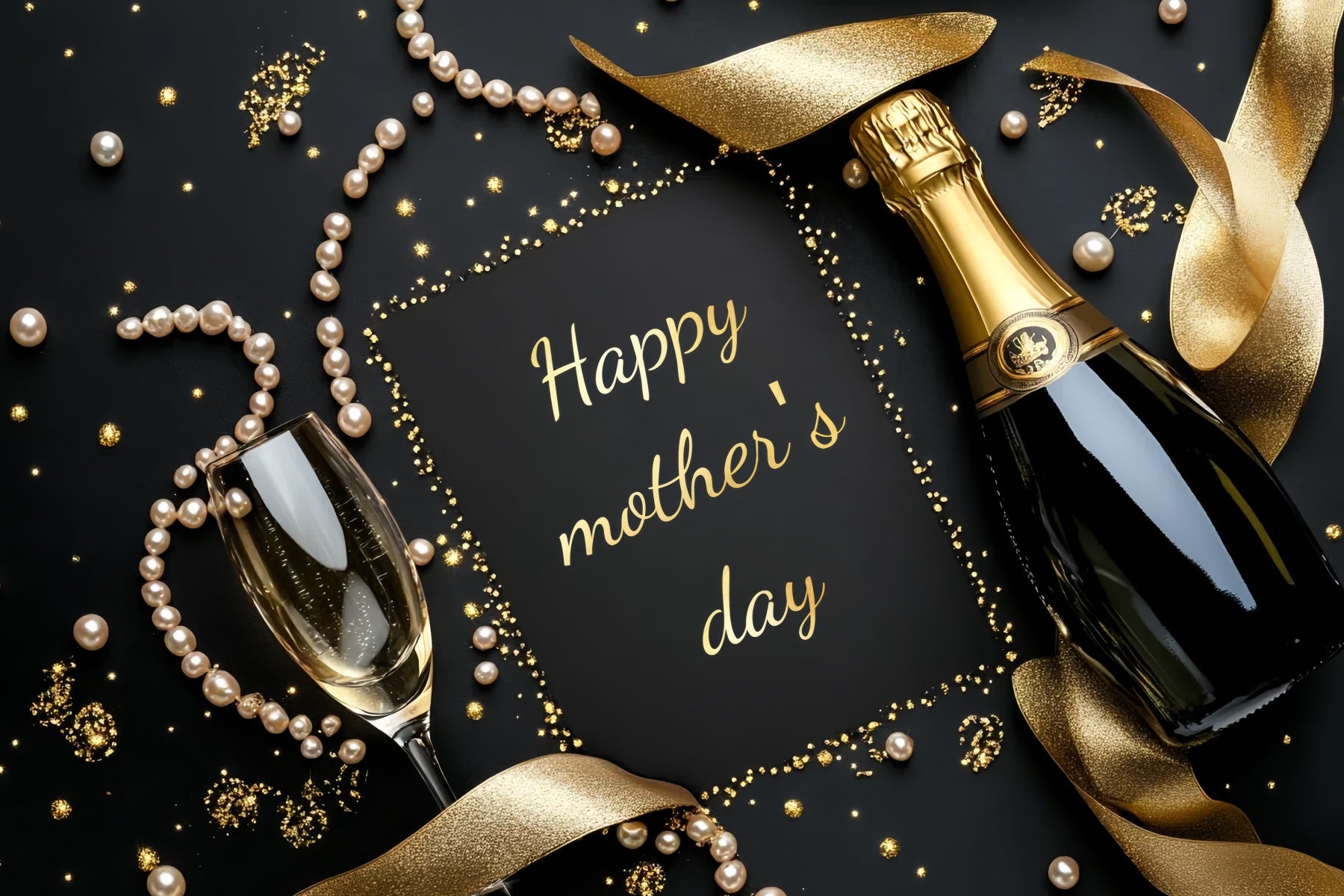 Backdrops For Mother's Day Gold Champagne Pearls Personalised Backdrop CSH3-174