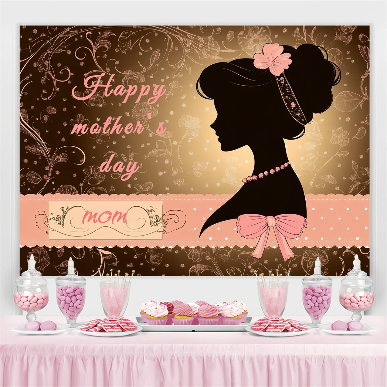 Backdrop For Mothers Day Floral Art Silhouette Personalised Backdrop CSH3-178