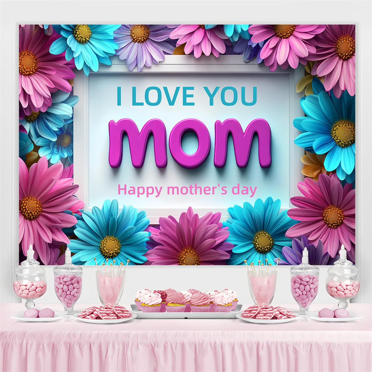Happy Mother's Day Backdrop Bright Daisy Frame Custom Backdrop CSH3-180