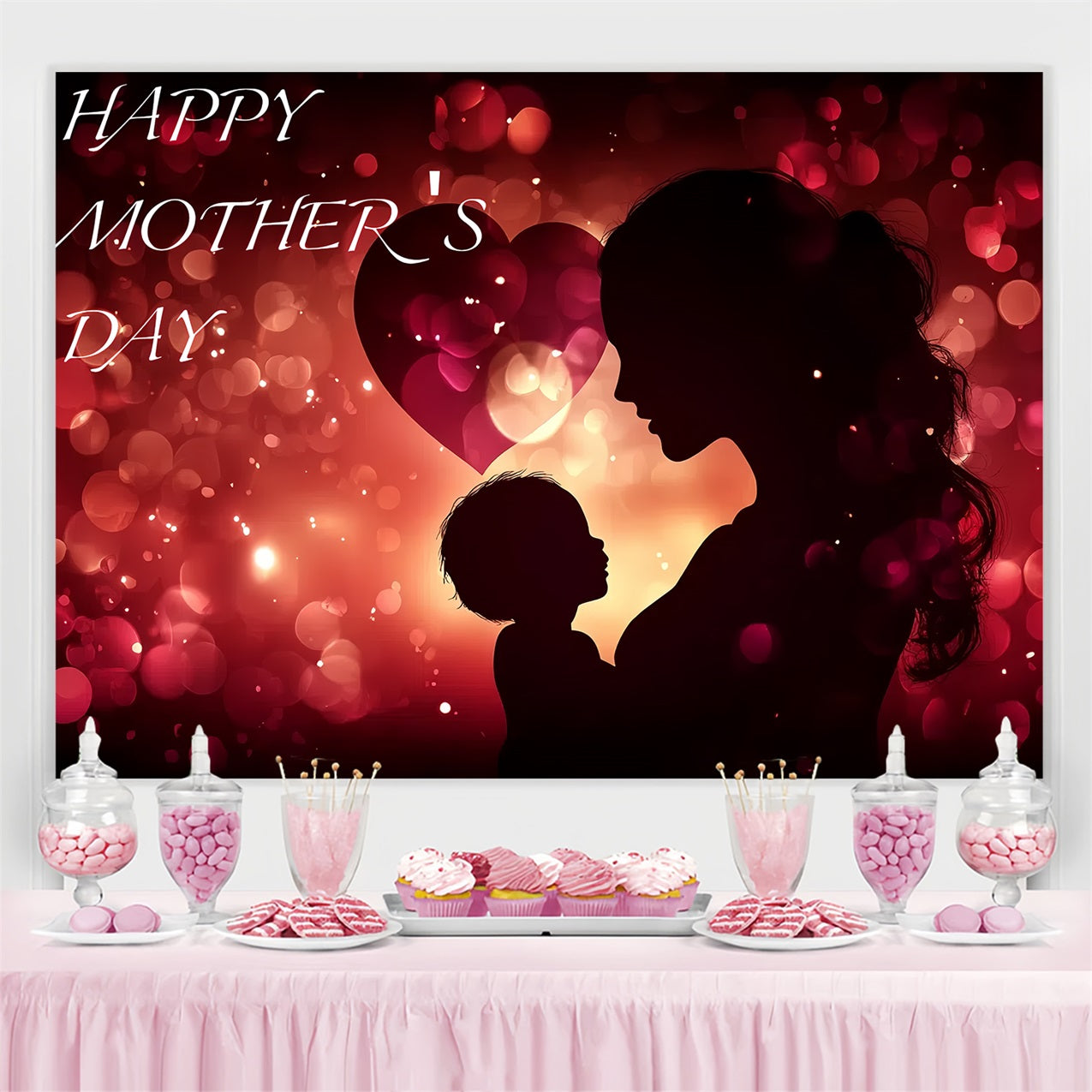 Mothers Day Backdrop Ideas Glowing Red Heart Customized Backdrop CSH3-181