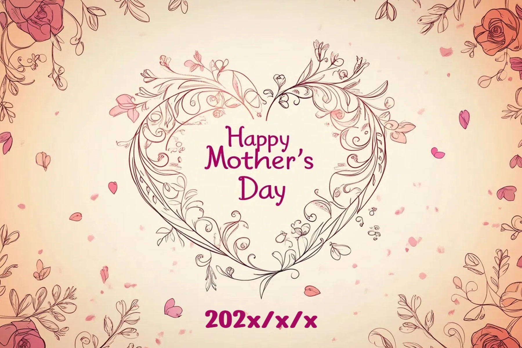 Backdrops For Mother's Day Floral Heart Personalized Backdrop CSH3-183