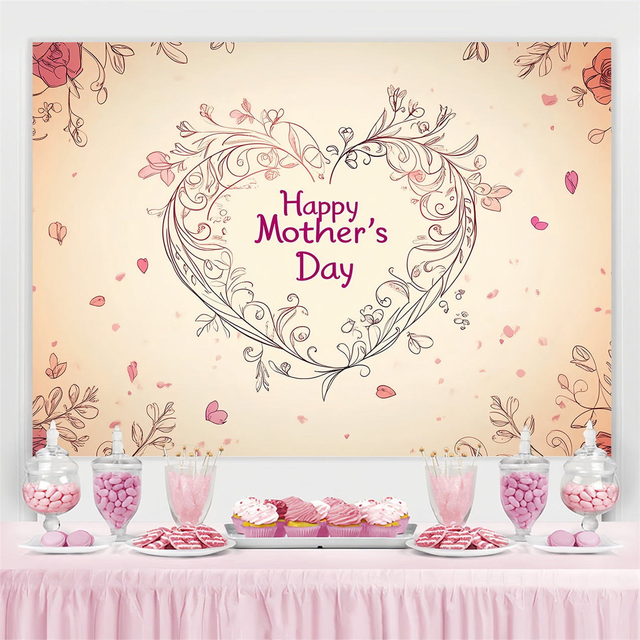 Backdrops For Mother's Day Floral Heart Personalized Backdrop CSH3-183