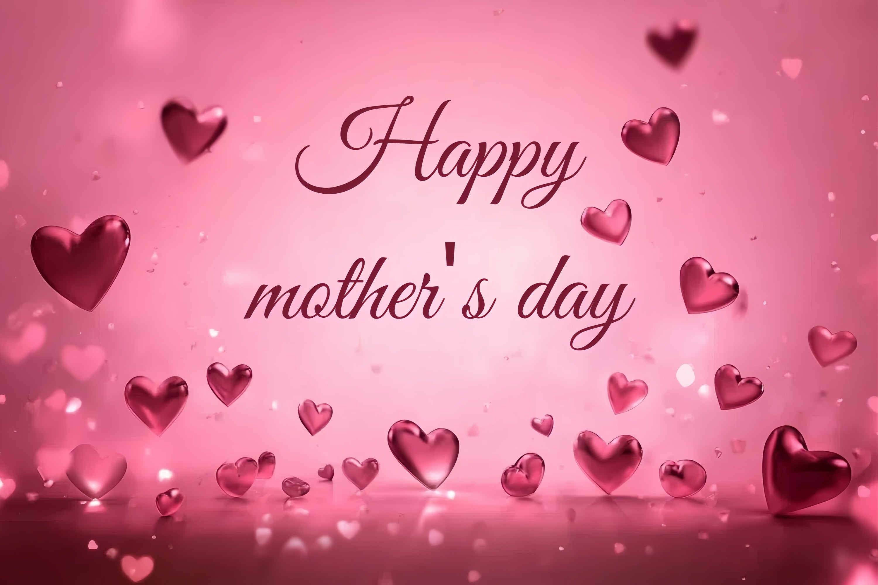 Mothers Day Photo Backdrops Pink Floating Hearts Customized Backdrop CSH3-185