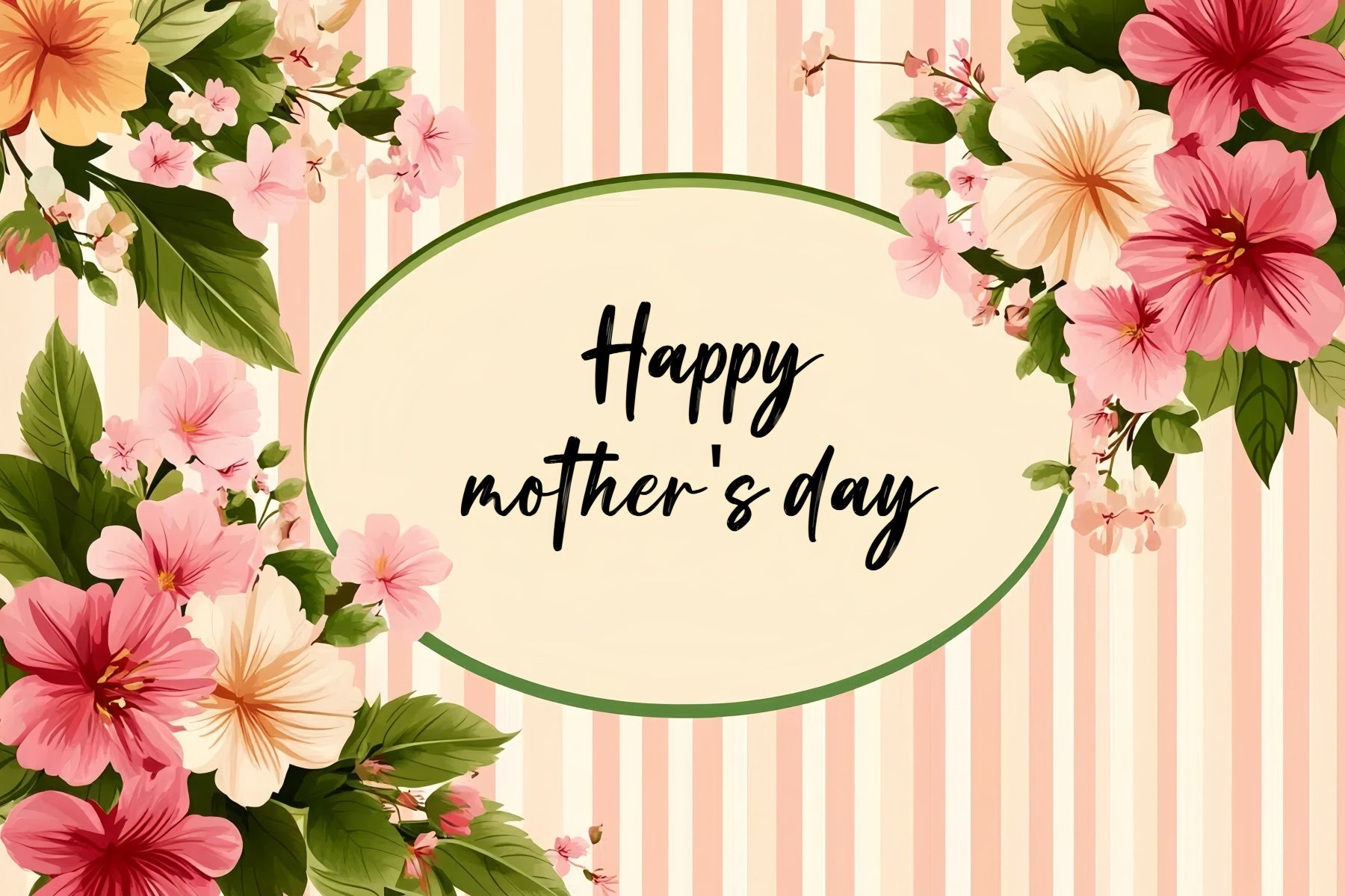 Happy Mothers Day Backdrop Floral Striped Personalized Backdrop CSH3-187