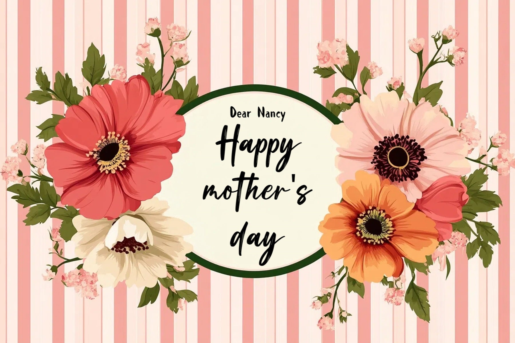 Backdrop Mother's Day Vintage Stripes Floral Custom Backdrop CSH3-189