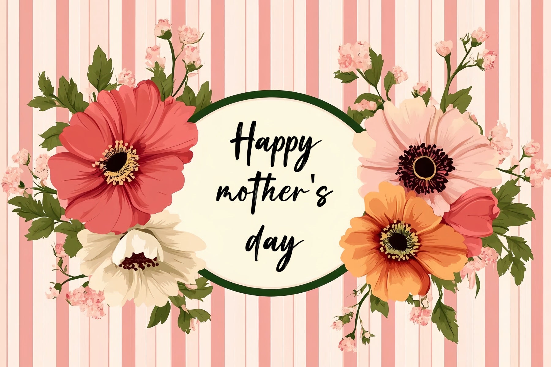 Backdrop Mother's Day Vintage Stripes Floral Custom Backdrop CSH3-189