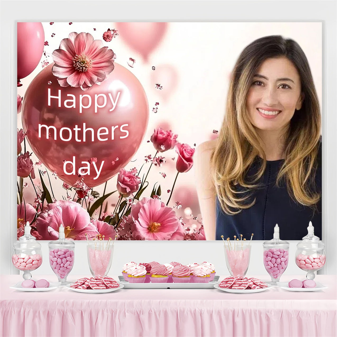 Mothers Day Photo Backdrop Pink Balloon Floral Custom Backdrop CSH3-194