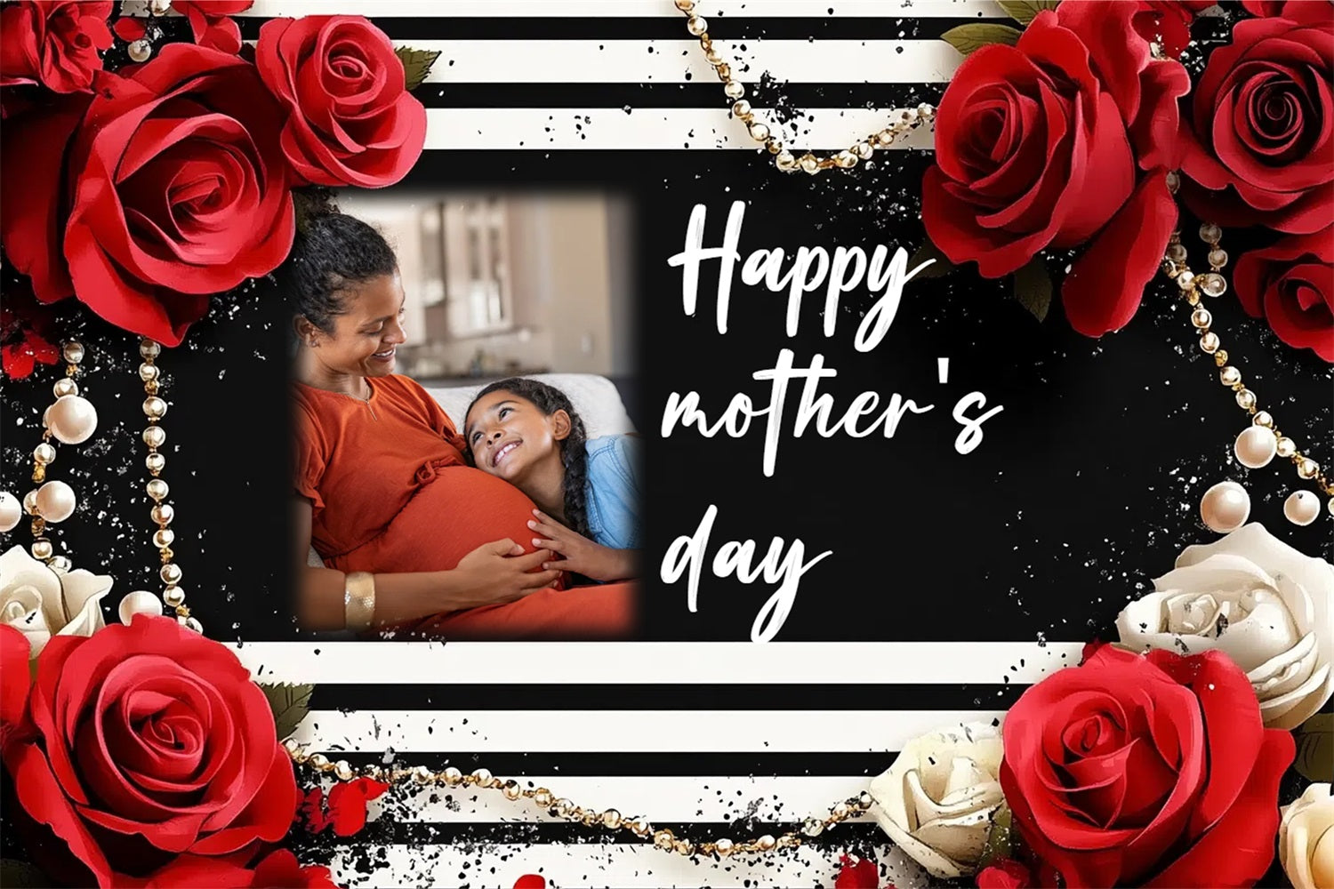 Mothers Day Backdrop Striped Elegance Rose Personalised Backdrop CSH3-196