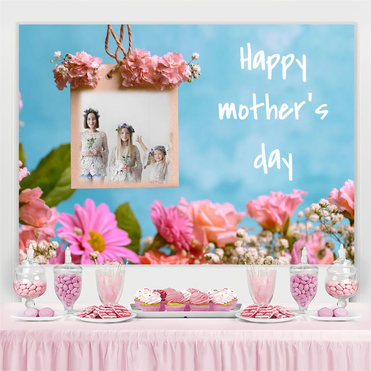 Mothers Day Backdrops Hanging Floral Frame Customized Backdrop CSH3-199