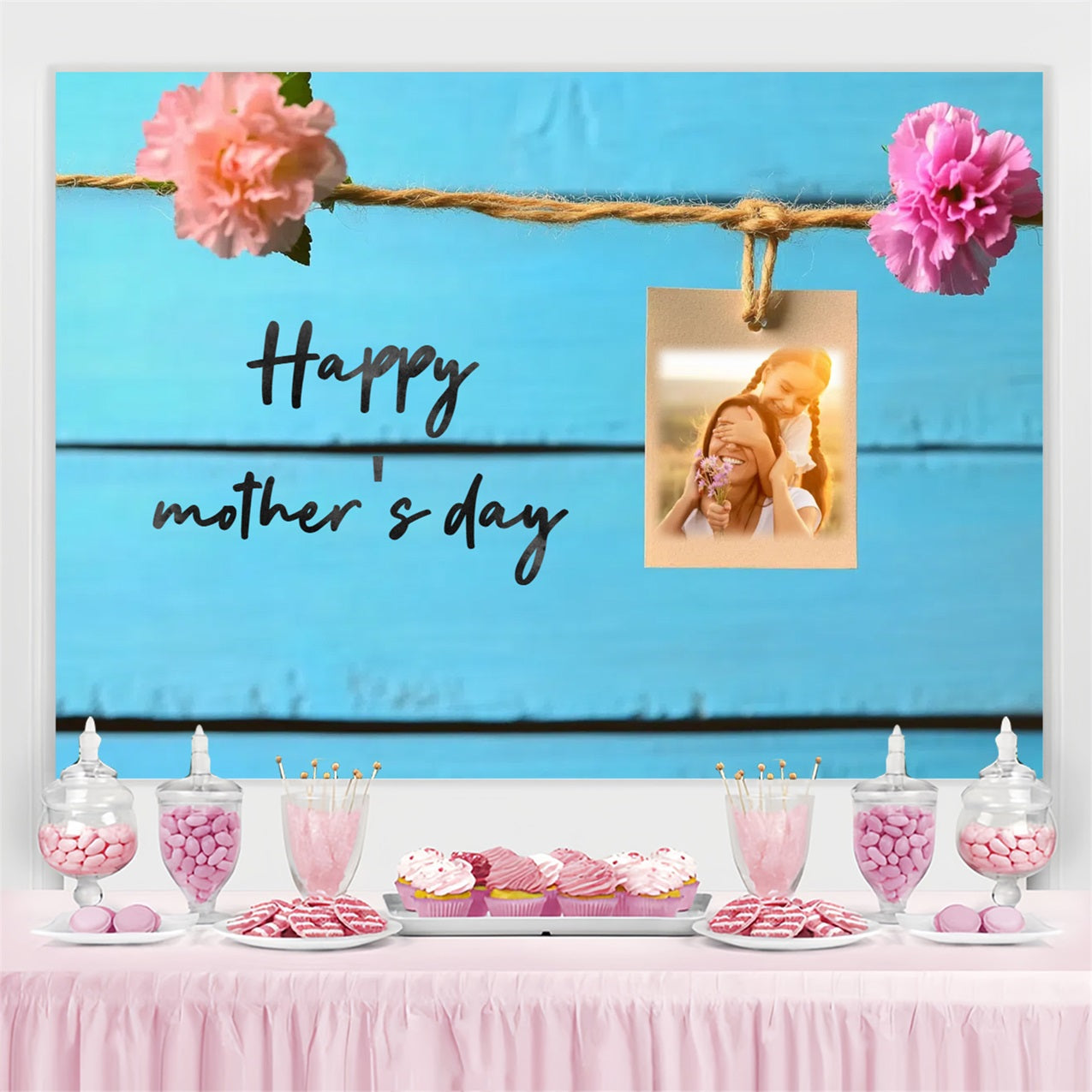 Mothers Day Backdrop Carnation Hanging Photo Personalised Backdrop CSH3-200