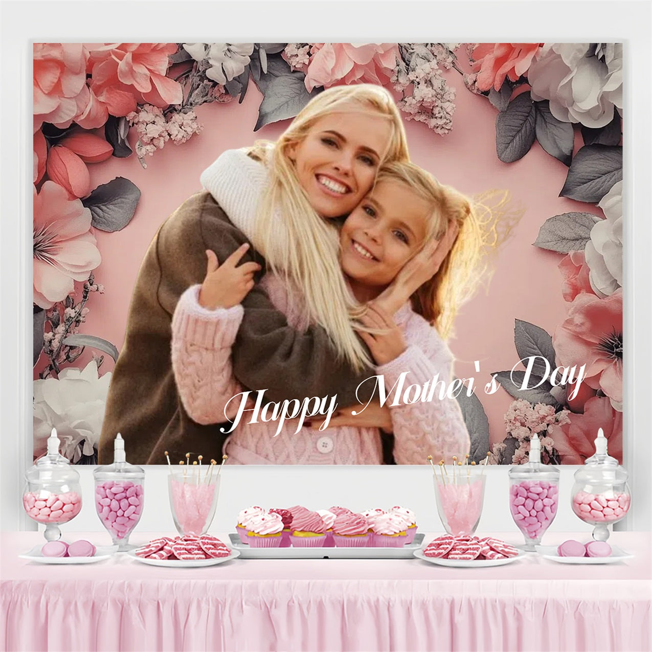 Backdrop For Mothers Day Vintage Floral Embrace Personalized Backdrop CSH3-205