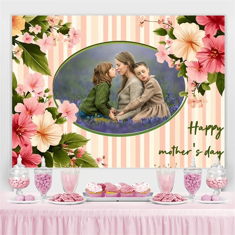 Backdrops For Mothers Day Pastel Floral Striped Personalized Backdrop CSH3-213
