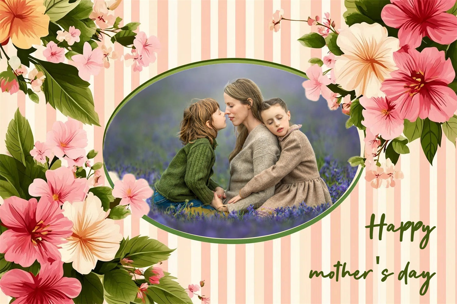 Backdrops For Mothers Day Pastel Floral Striped Personalized Backdrop CSH3-213