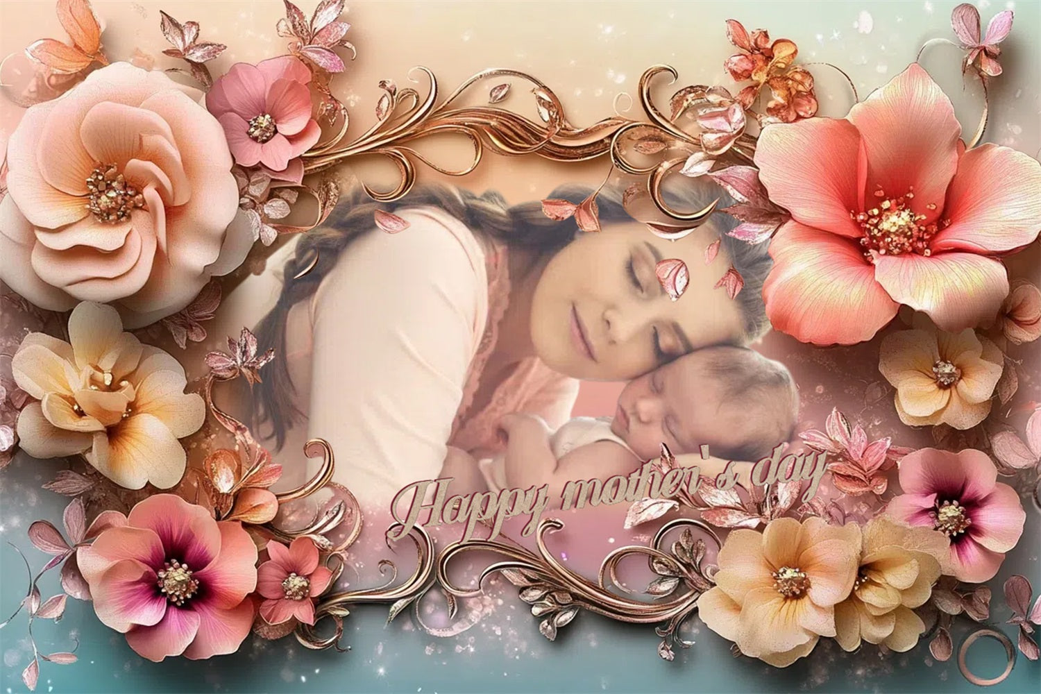Backdrop Mother's Day Ornate Floral Framed Customized Backdrop CSH3-215