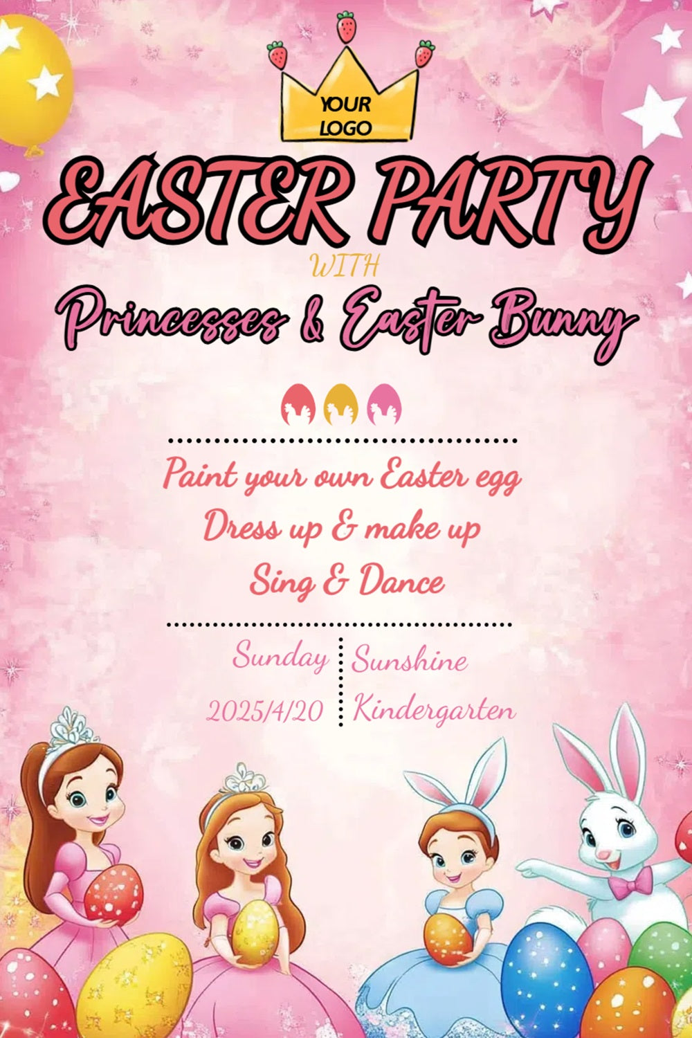 Easter Backdrop Princess Bunny Celebration Custom Backdrop CSH3-216