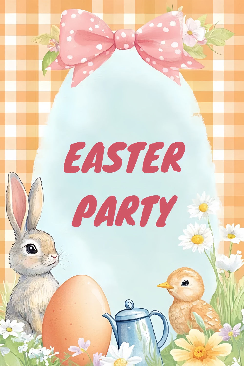 Backdrop For Easter Gingham Bunny Floral Personalized Backdrop CSH3-228