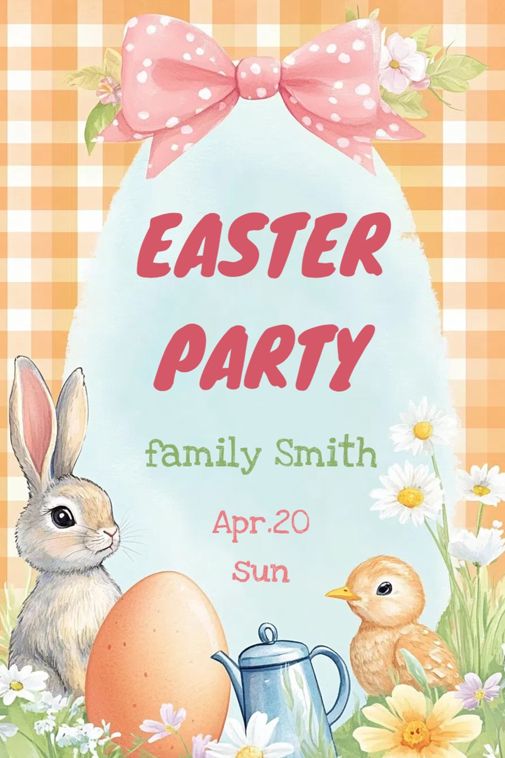Backdrop For Easter Gingham Bunny Floral Personalized Backdrop CSH3-228