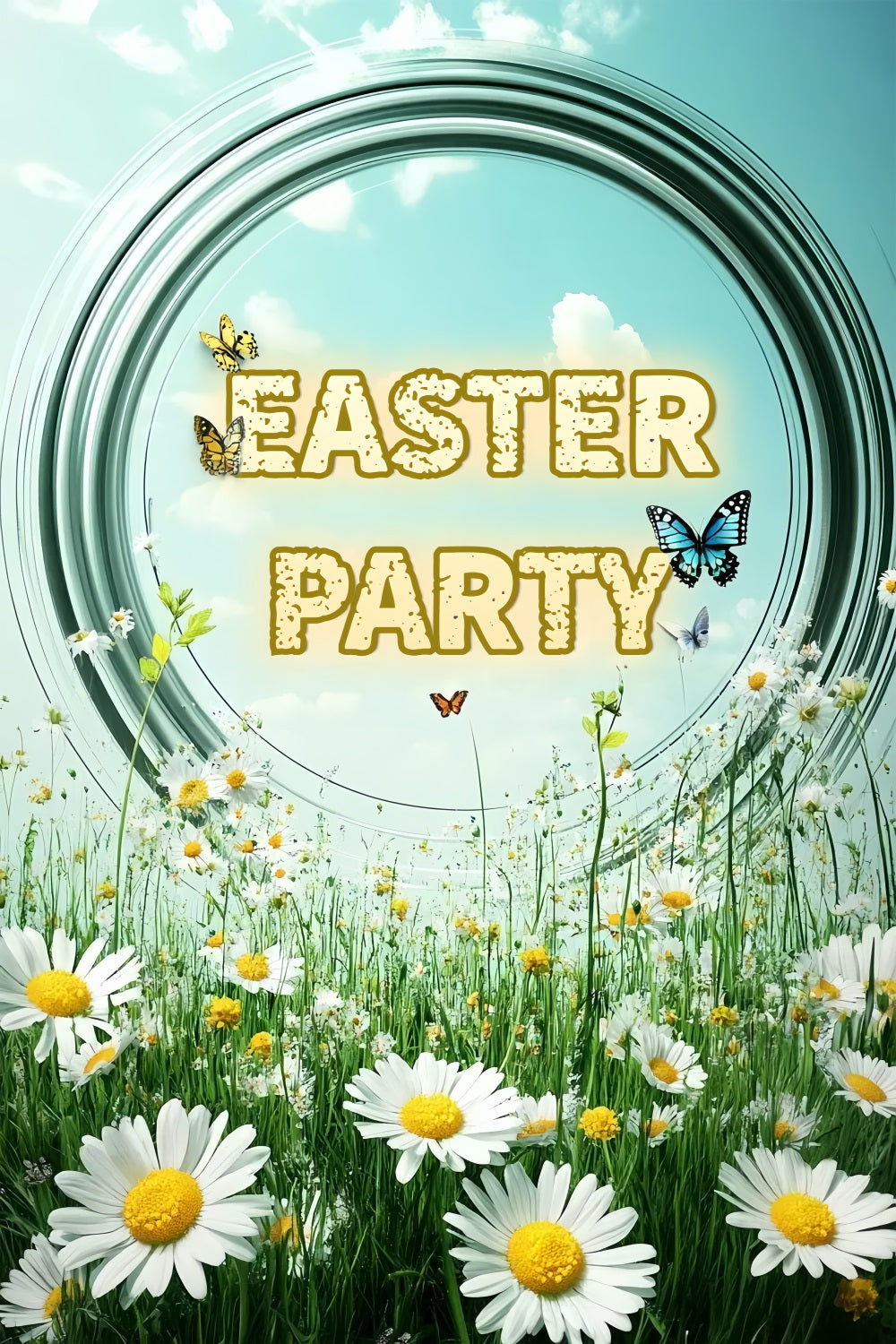 Backdrop Easter Blue Sky Daisies Customized Backdrop CSH3-229