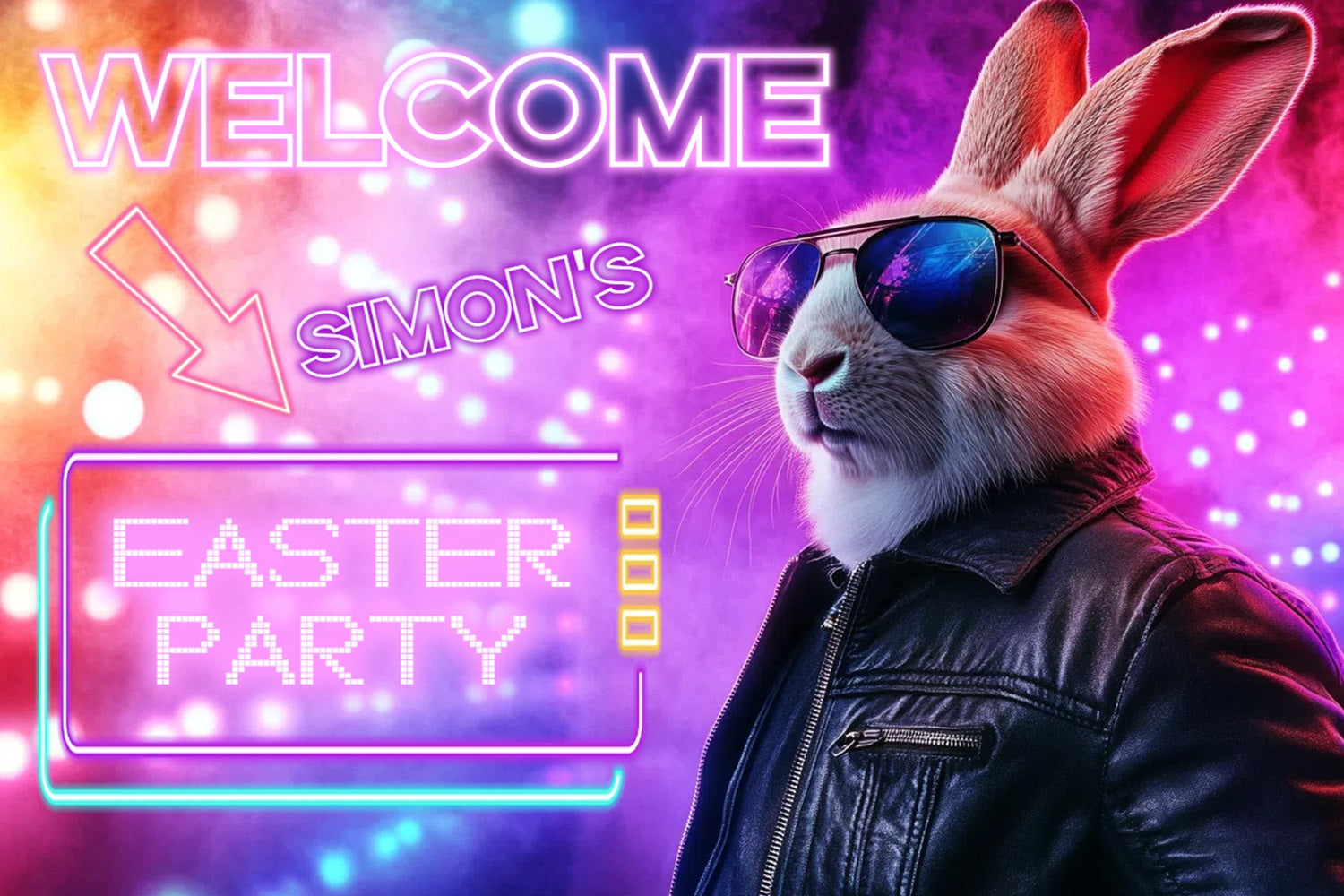 Easter Photo Backdrops Neon Bunny Party Personalised Backdrop CSH3-230