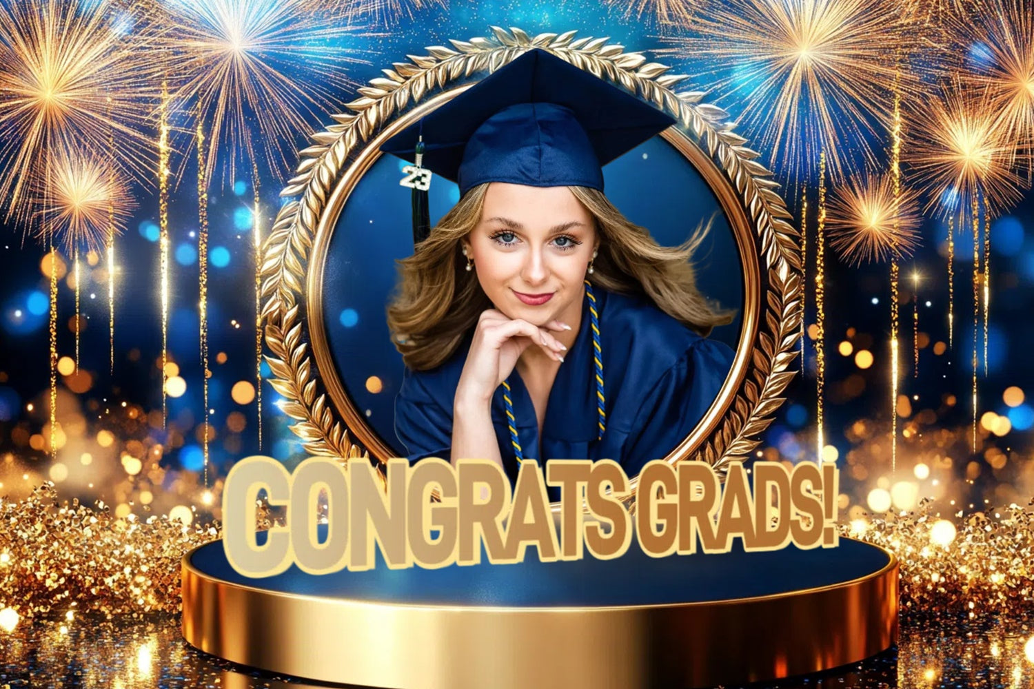 Custom Graduation Backdrops Circle Frame Fireworks Graduation Party Backdrop CSH3-256