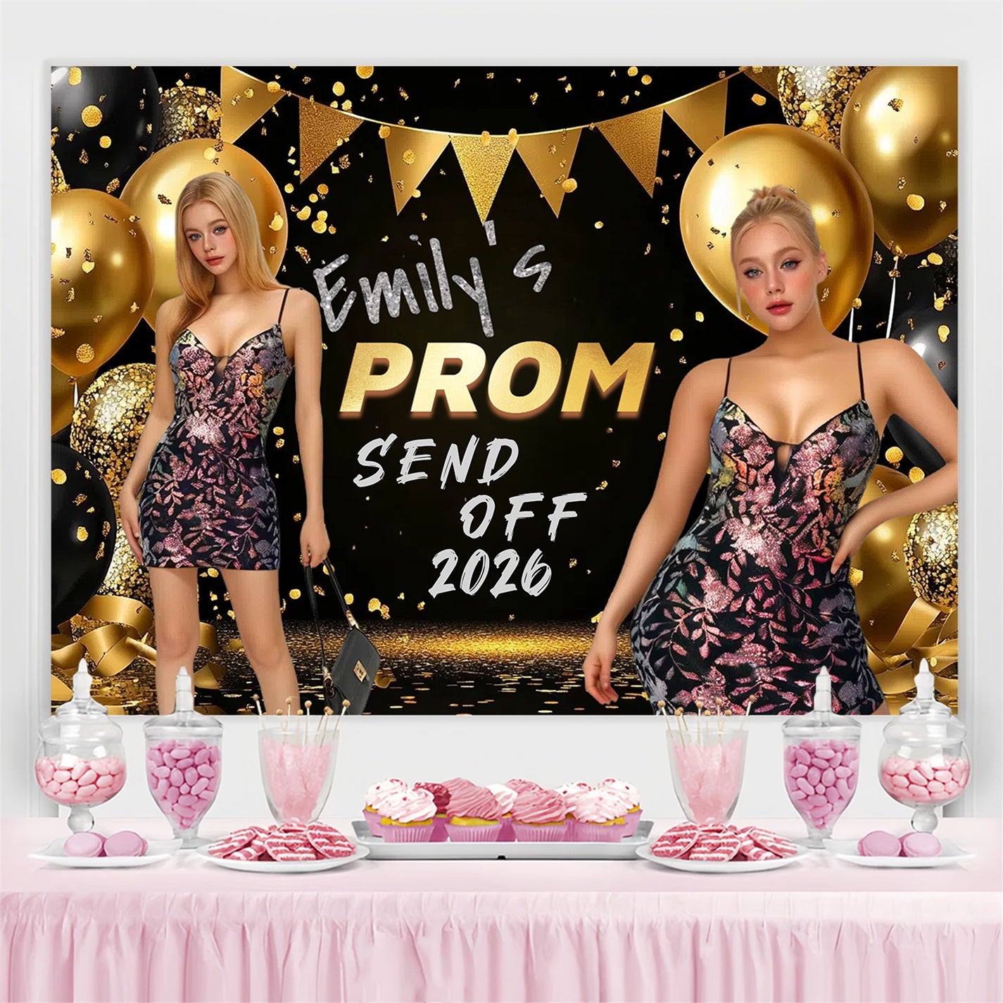 Prom Backdrops Confetti Balloons Graduation Party Customized Backdrop CSH3-258