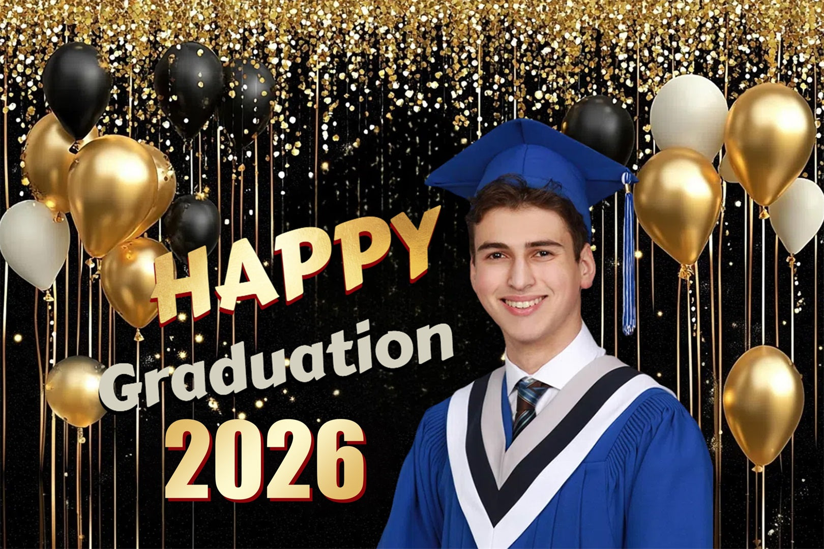 Personalized Graduation Backdrop Sparkling Balloons Graduation Party Backdrop CSH3-261