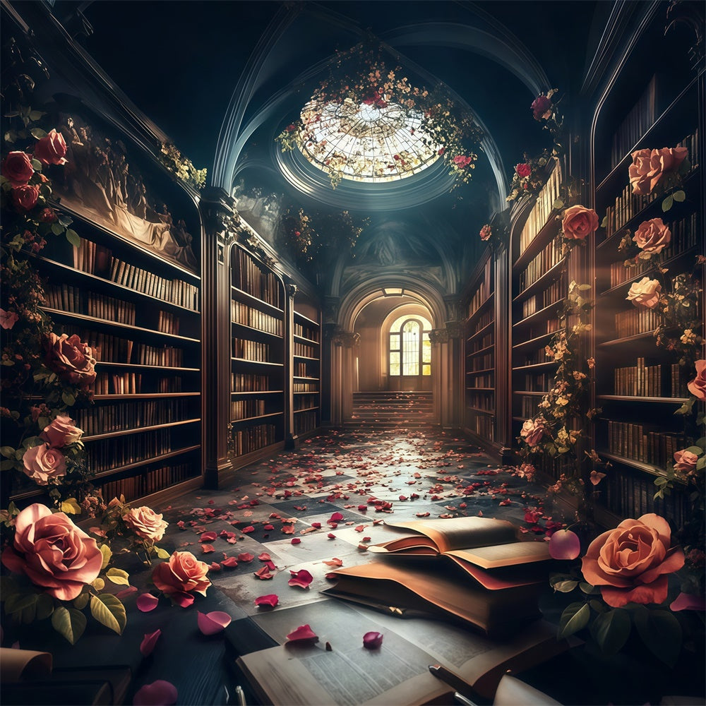 Back To School Picture Backdrop Enchanted Rose Library Backdrop CSH3-3