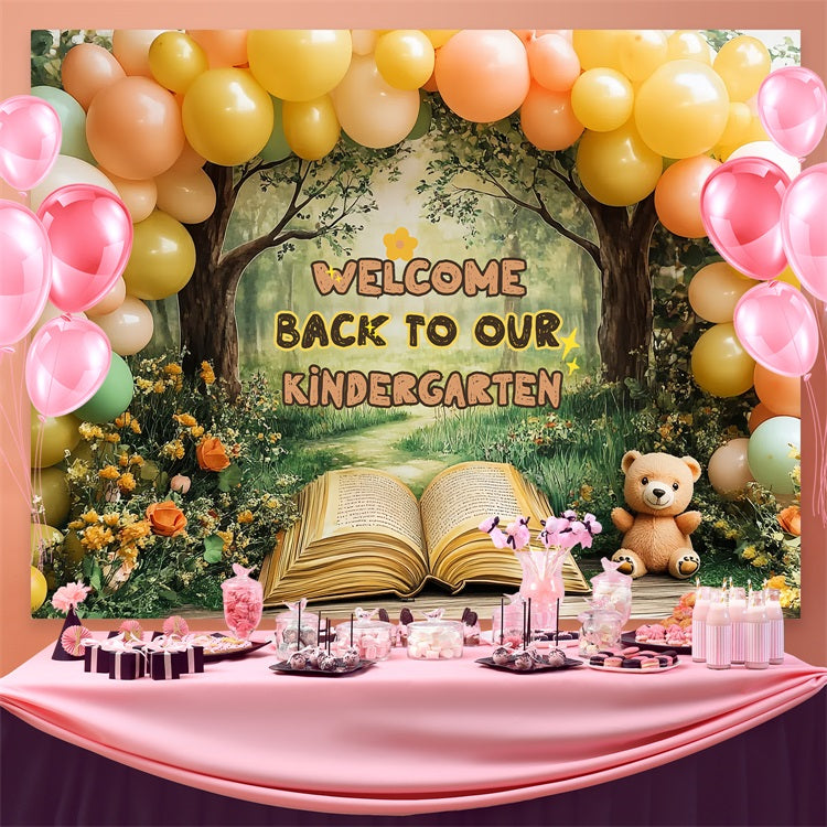 Back To School Backdrop Sunny Meadow Kindergarten Balloon Backdrop CSH3-35