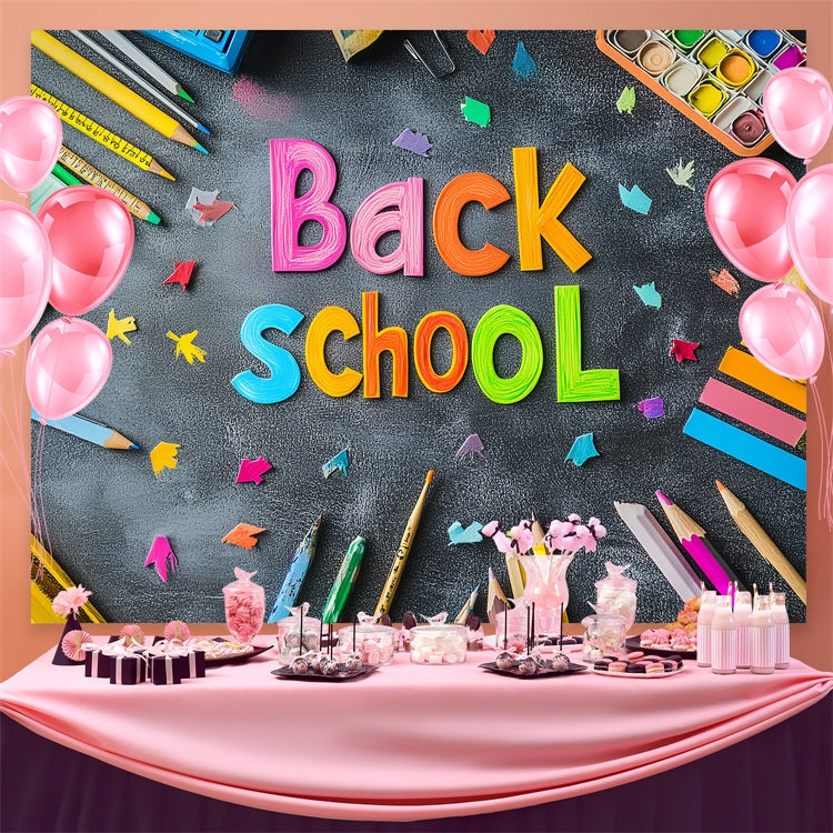 Back To School Backdrop Colorful Chalk School Supplies Backdrop CSH3-39