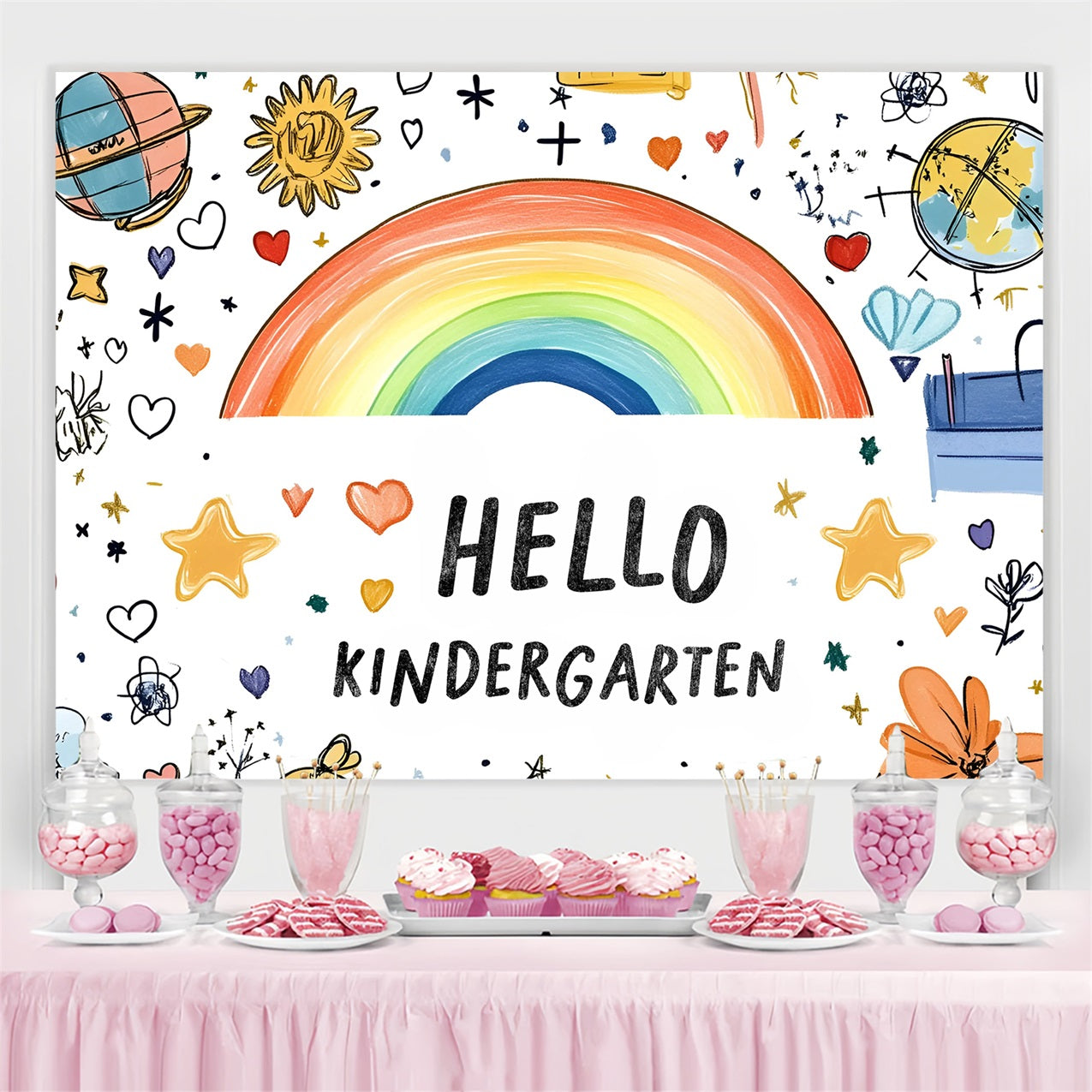 Back To School Picture Backdrop Hand-Drawn Stars Rainbow Backdrop CSH3-52