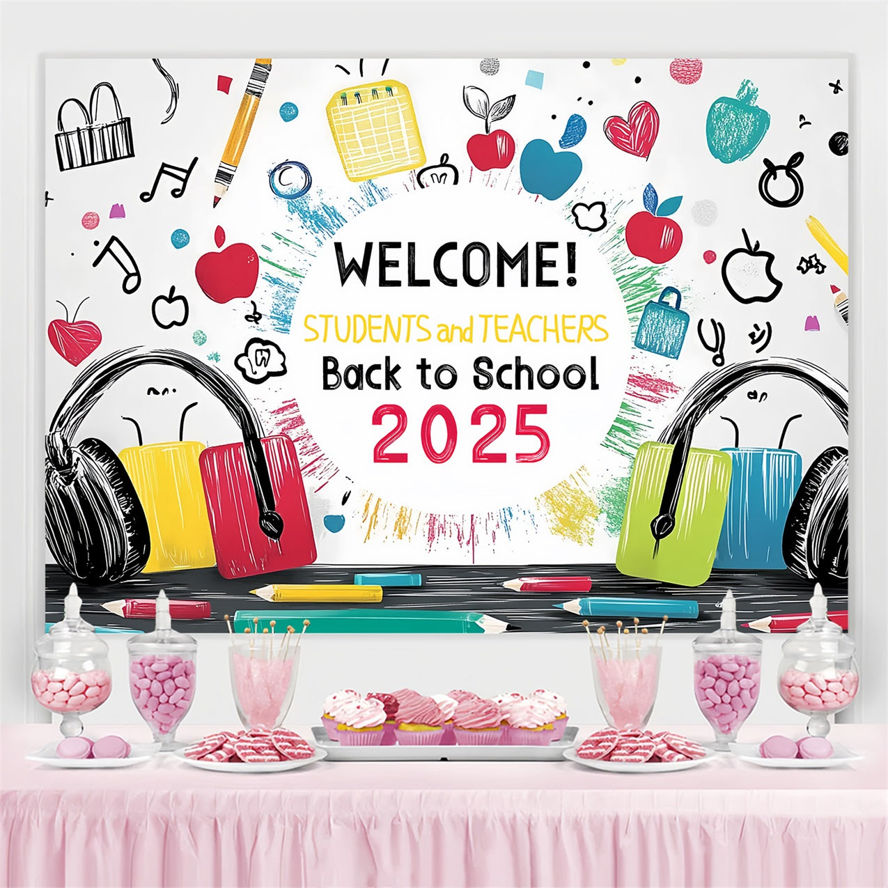 Back To School Backdrops Vibrant School Supplies Art Backdrop CSH3-60