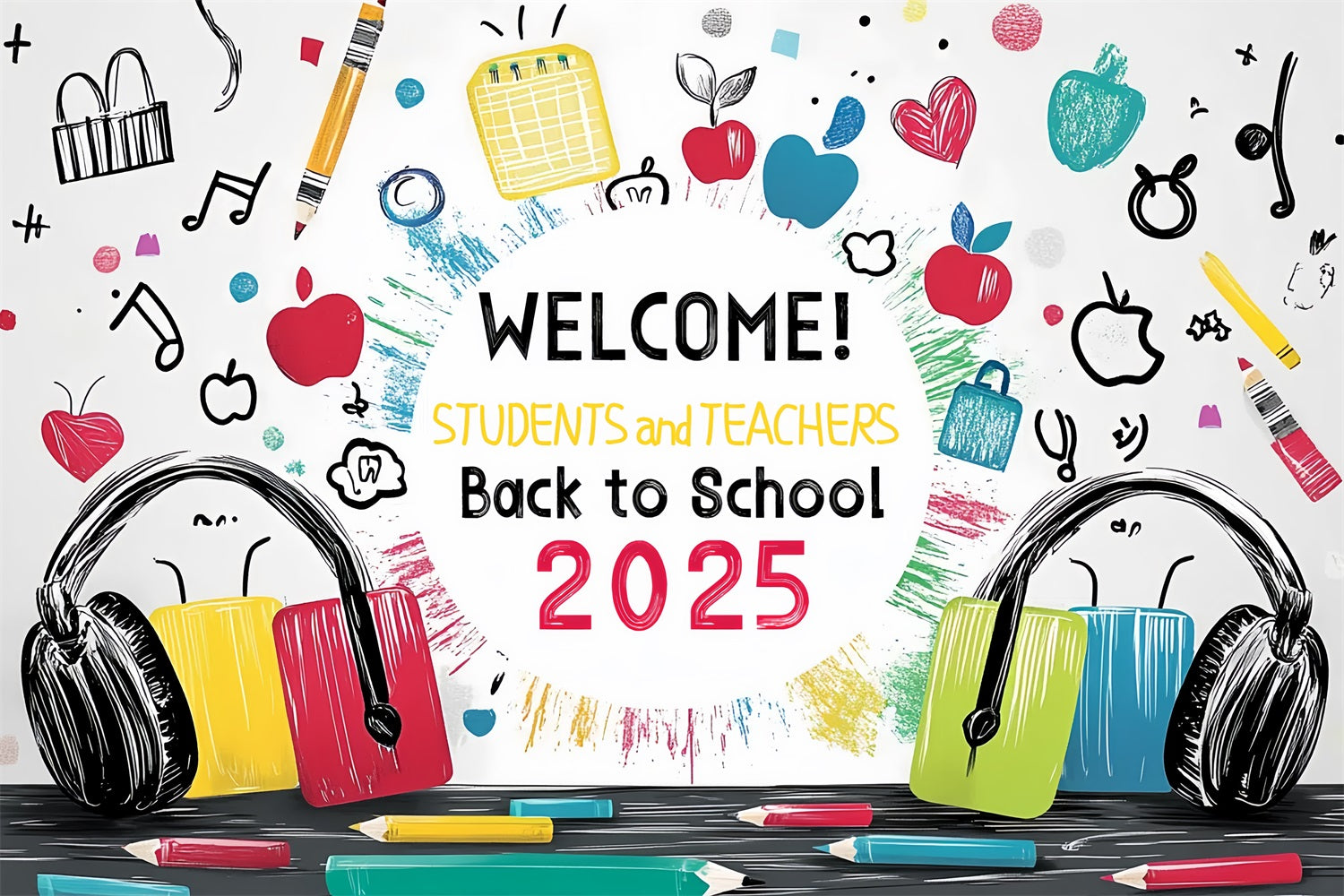 Back To School Backdrops Vibrant School Supplies Art Backdrop CSH3-60
