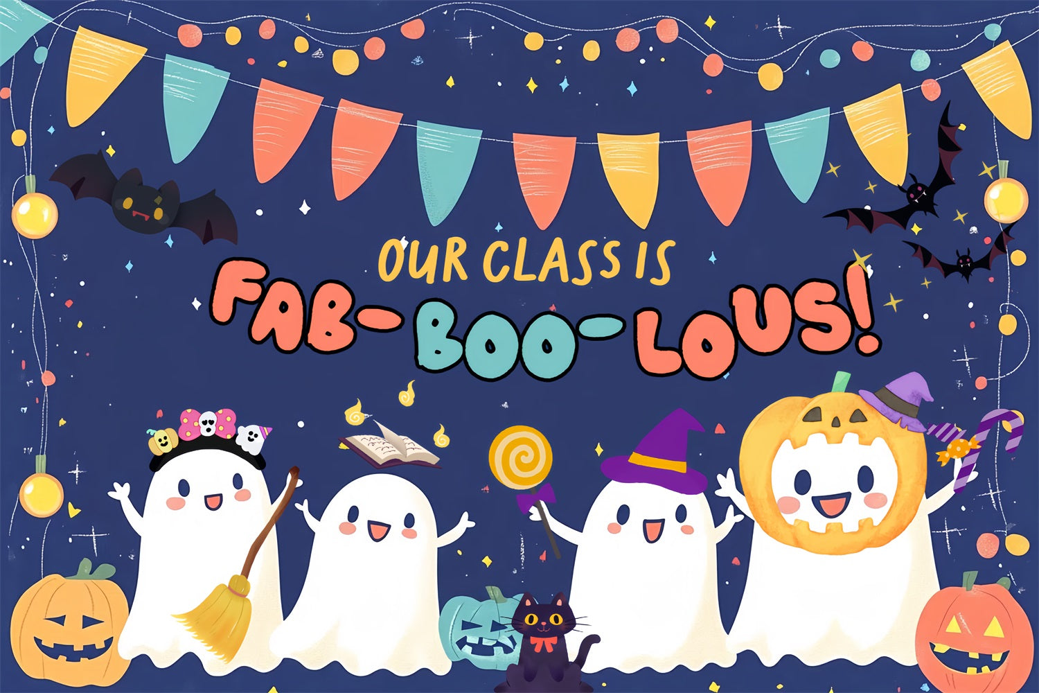 Back To School Backdrop Ideas Cute Classroom Halloween Backdrop CSH3-68