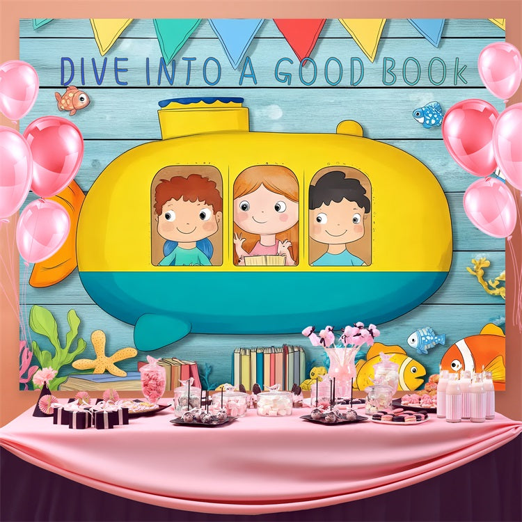 Back To School Backdrops Underwater Submarine Reading Backdrop CSH3-76