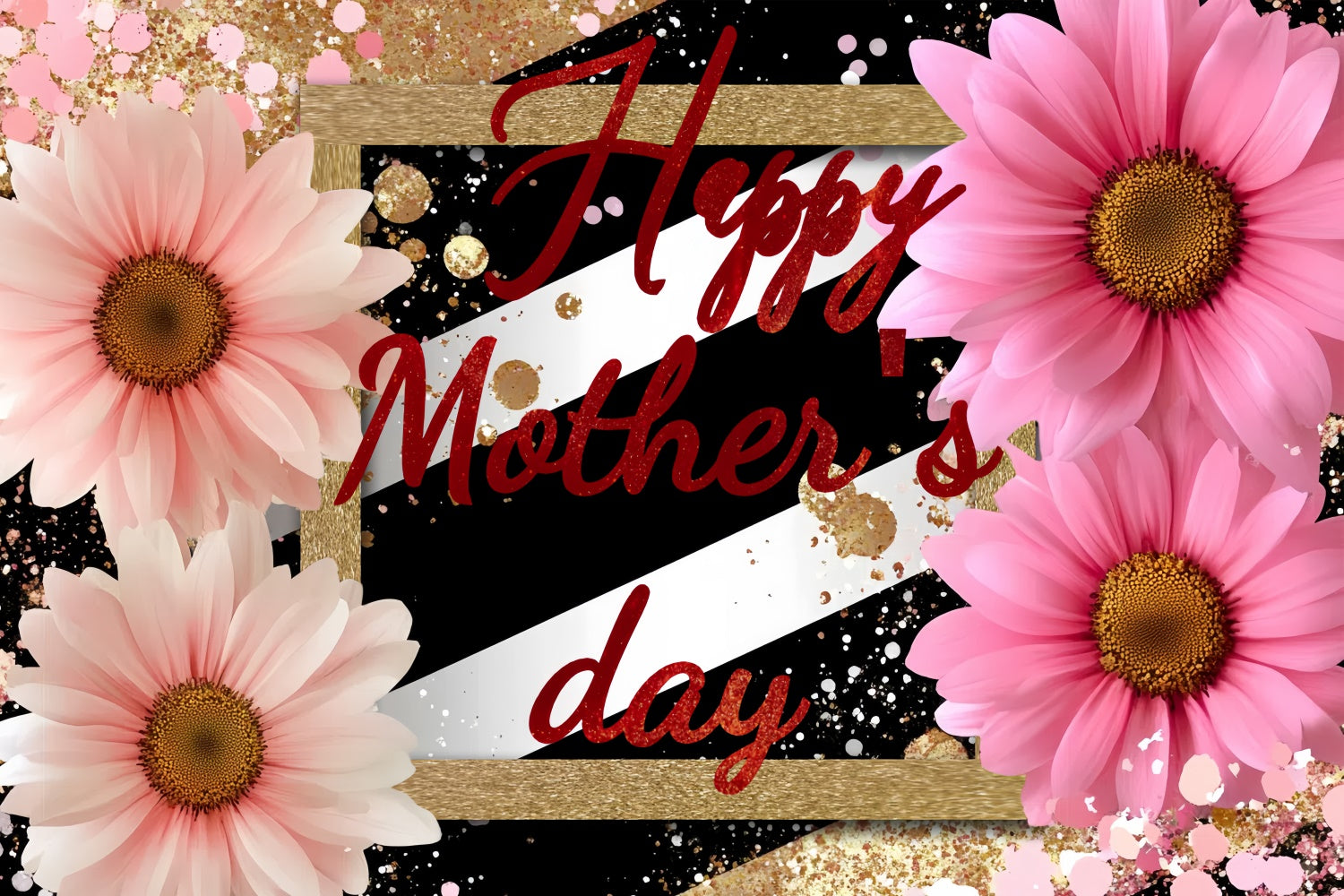Mothers Day Photo Backdrop Modern Striped Floral Custom Backdrop CSH3-92
