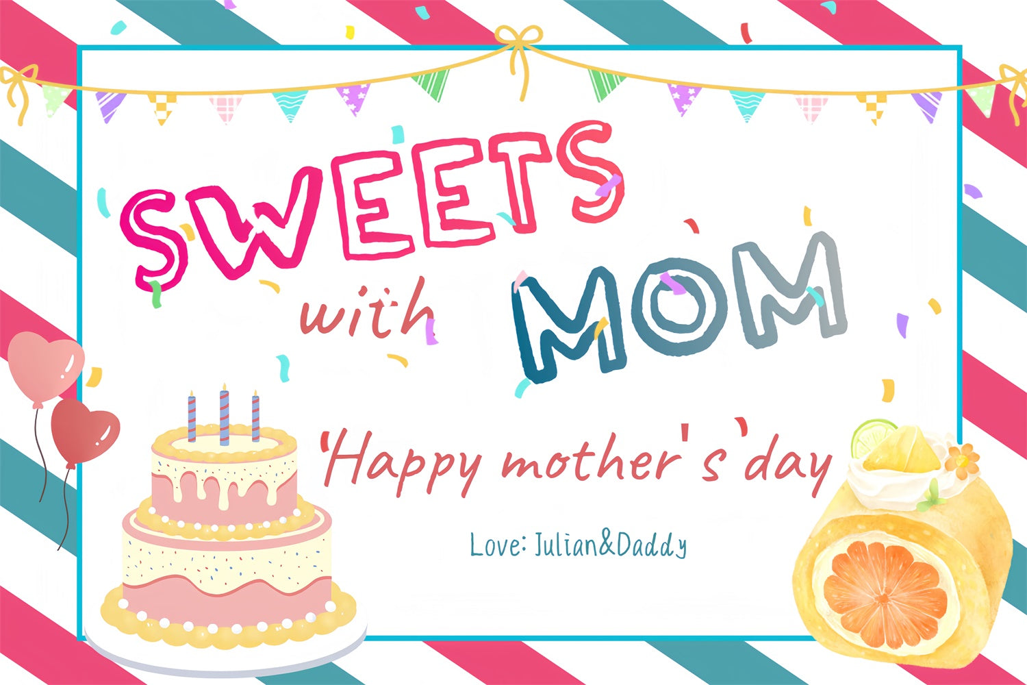 Mother's Day Backdrop Ideas Cute Cake Balloon Customized Backdrop CSH3-93