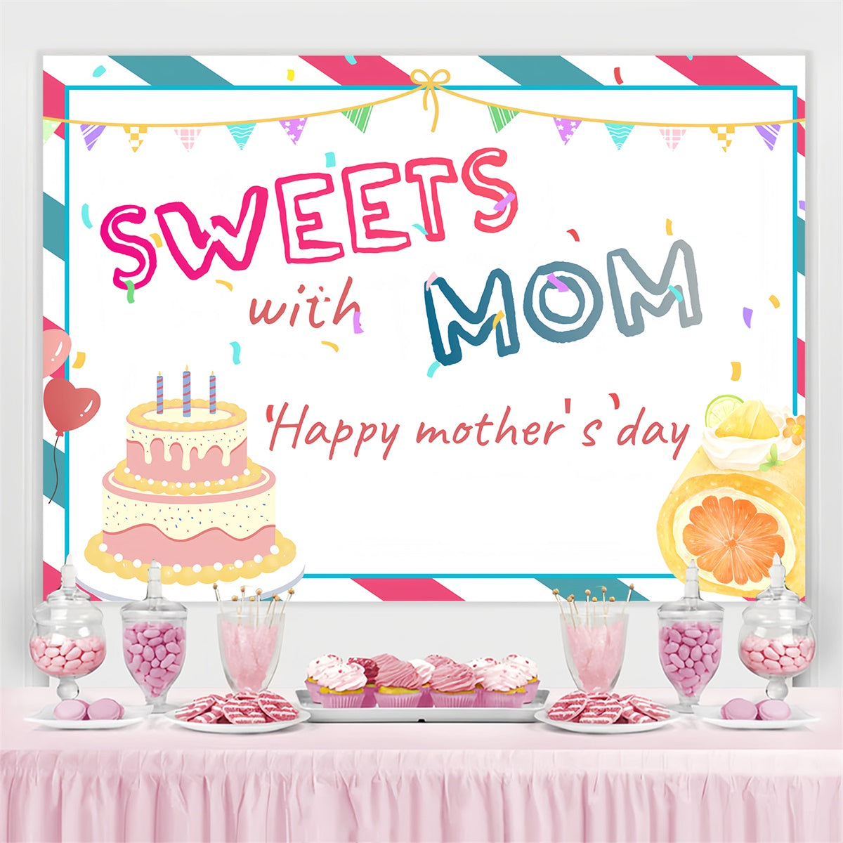 Mother's Day Backdrop Ideas Cute Cake Balloon Customized Backdrop CSH3-93
