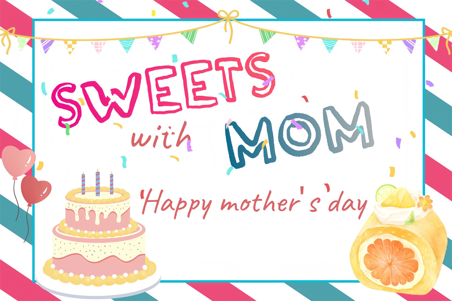 Mother's Day Backdrop Ideas Cute Cake Balloon Customized Backdrop CSH3-93