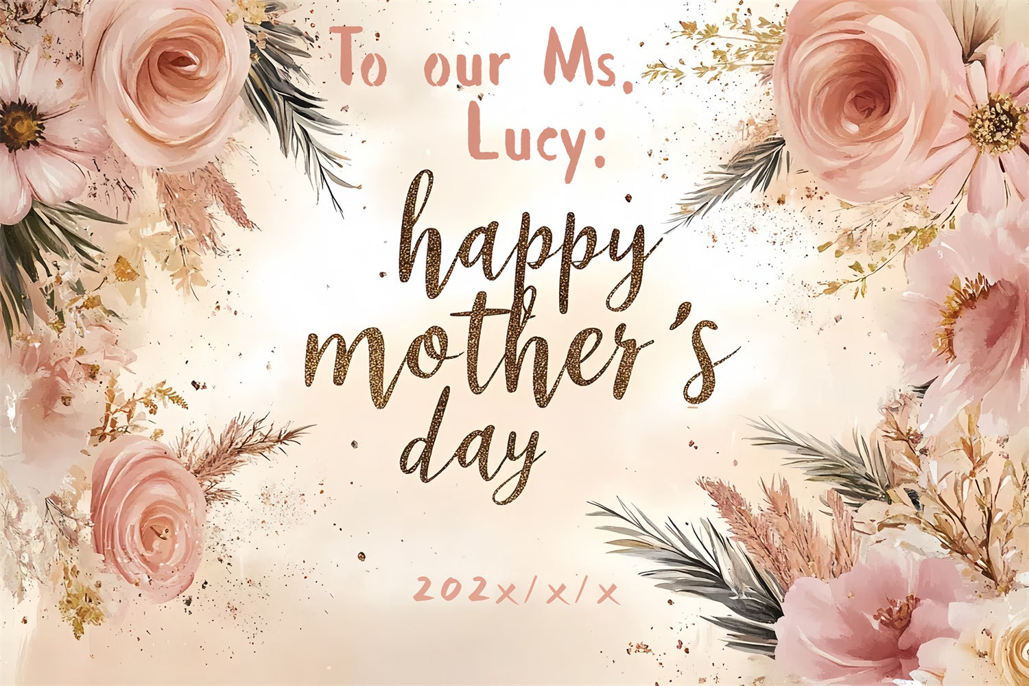 Mothers Day Backdrop Vintage Pink Rose Personalized Backdrop CSH3-94