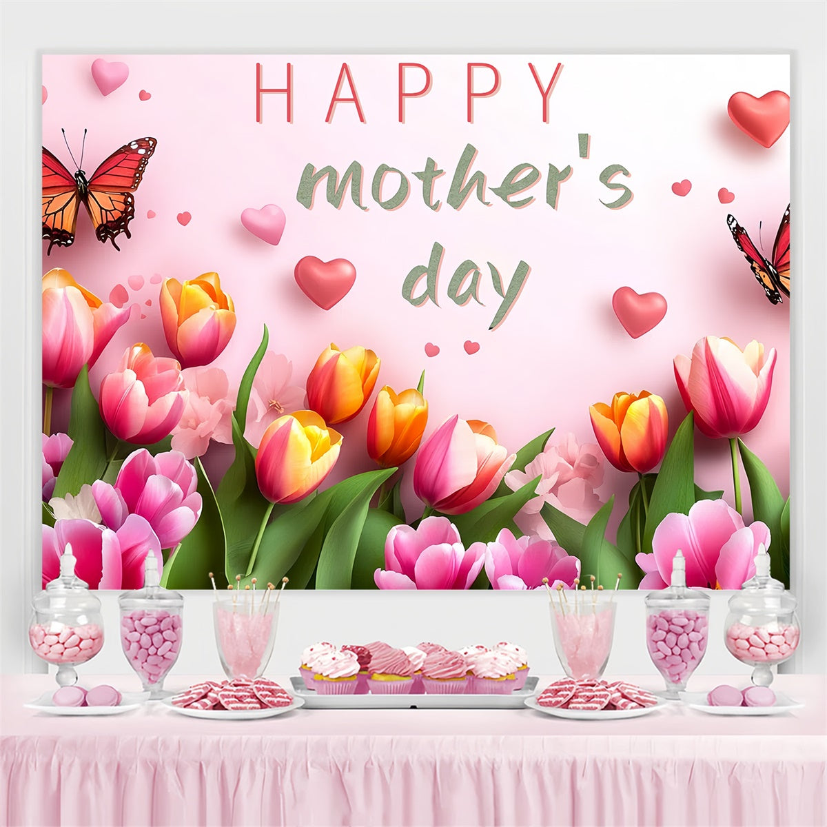 Mother's Day Backdrop Ideas Romantic Tulip Bloom Custom Backdrop CSH3-96