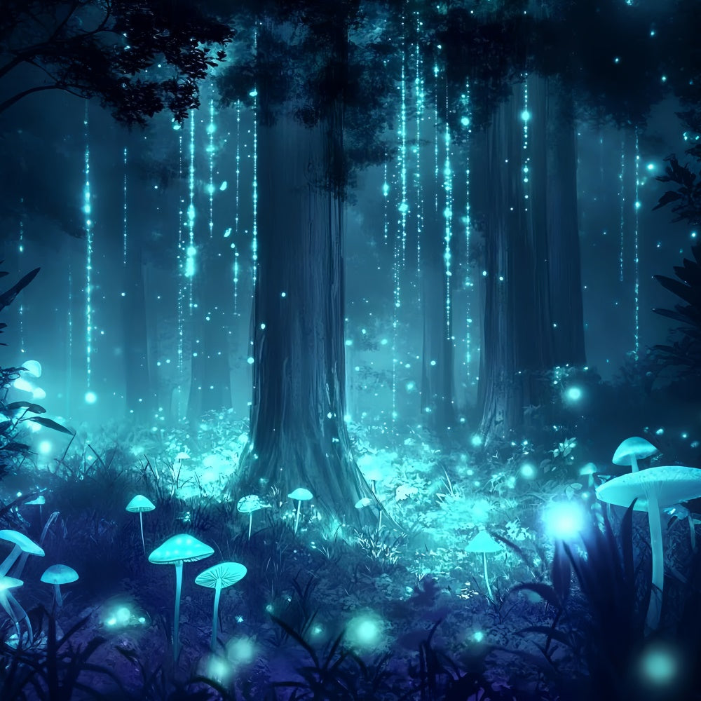 Photography Backdrop Forest Glowing Mushrooms Sparkle Backdrop CSH4-103