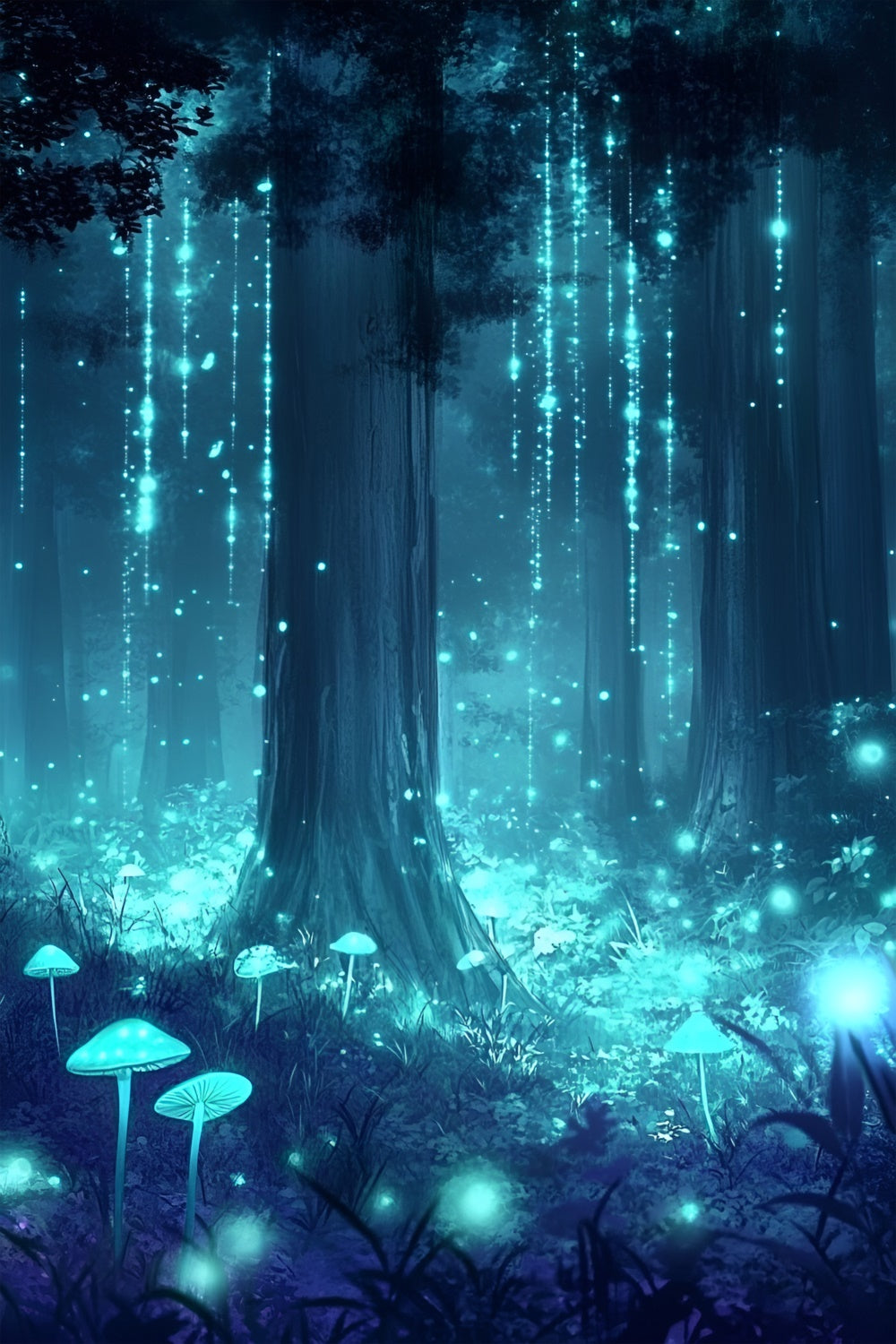 Photography Backdrop Forest Glowing Mushrooms Sparkle Backdrop CSH4-103